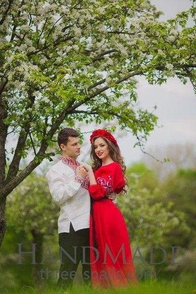 red and white couple outfits