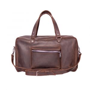 Brown leather duffle bag