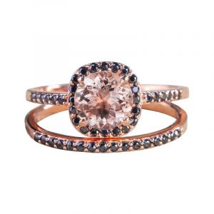 Morganite and black diamonds engagement set for her