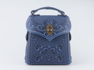 Blue genuine leather shoulder bag for women