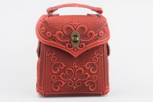 Red genuine leather shoulder bag for women