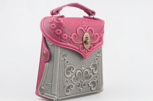 Pink gray genuine leather shoulder bag for women