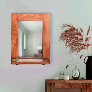 Solid wood entryway mirror with shelf,
