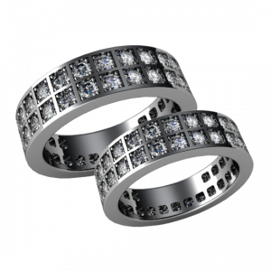 A pair of wedding bands with diamonds