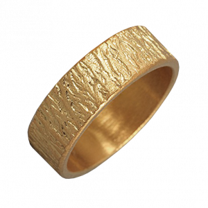 Men woodgrain textured gold ring