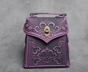Purple genuine leather shoulder bag