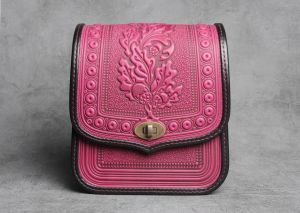 Pink black leathe messenger bag