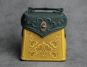 Green yellow genuine leather shoulder bag