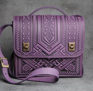 Genuine leather purple shoulder bag