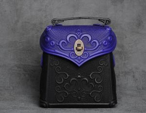 Blue black genuine leather shoulder bag for women