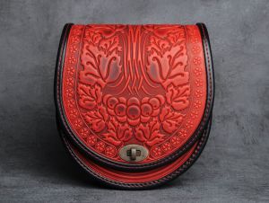 Black Red Embossed Leather Crossbody Bag