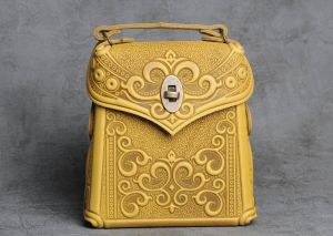 Yellow genuine leather shoulder bag