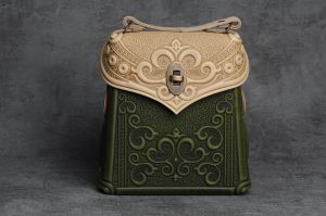 Beige green genuine leather shoulder bag for women