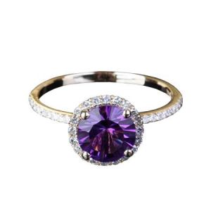 Amethyst and diamond halo engagement ring