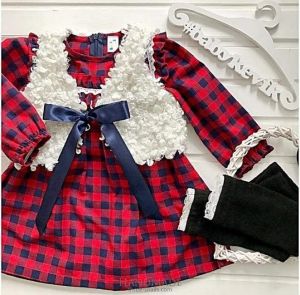 3-Piece set for girls with checkered dress