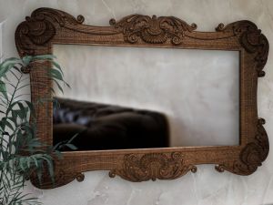 Hand carved wooden mirror