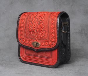 Black red leather messenger bag