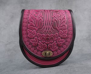 Pink Black Embossed Leather Crossbody Bag