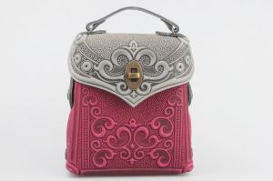 Gray pink genuine leather shoulder bag