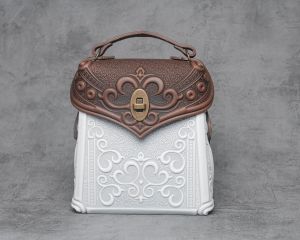 Brown white genuine leather shoulder bag