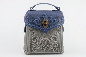 Gray blue genuine leather shoulder bag for women