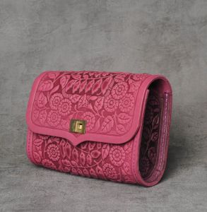 Pink purple leather belt bag