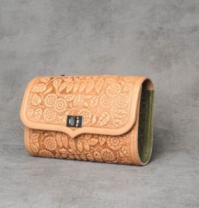 Beige green leather belt bag belt purse