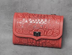 Red leather belt bag belt purse