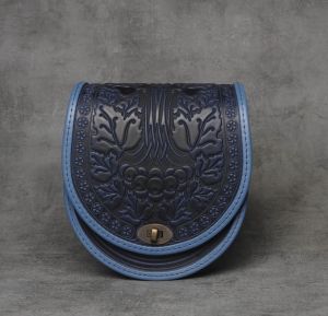 Blue Embossed Leather Crossbody Bag