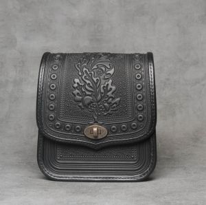 Black leather messenger bag