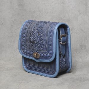 Blue hand tooled leather purse for women