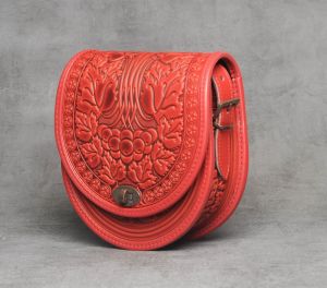 Red Embossed Leather Crossbody Bag
