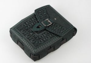 Green hand tooled crossbody briefcase