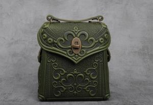 Green genuine leather shoulder bag for women