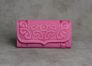 Pink hand tooled leather wallet