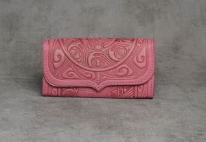 Pink embossed womens leather wallet
