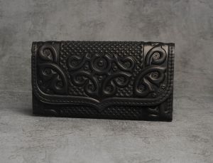 Black hand tooled leather wallet