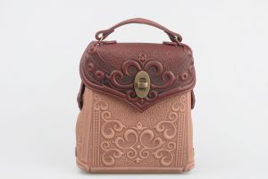 Beige burgundy genuine leather shoulder bag