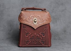 Brown burgundy genuine leather shoulder bag