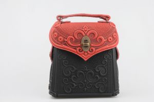 Black red genuine leather shoulder bag