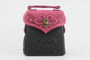 Pink black genuine leather shoulder bag