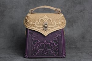 Purple beige genuine leather shoulder bag