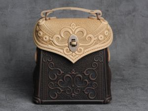 Beige brown genuine leather shoulder bag