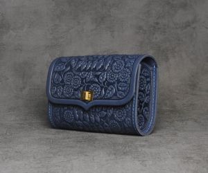 Blue leather belt bag