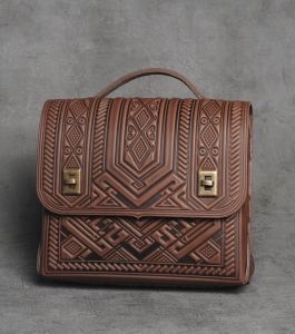Brown handmade bag with print
