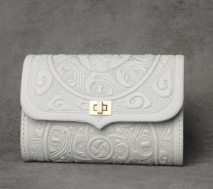 White hand tooled leather purse