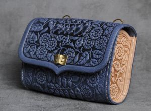 Blue beige leather belt bag belt purse