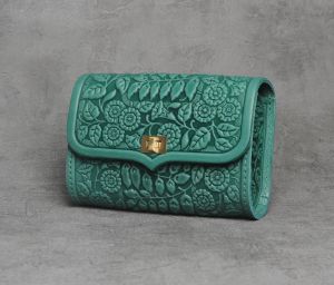 Green leather belt bag belt purse