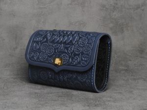 Blue black leather belt bag 