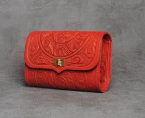 Red hand tooled leather purse